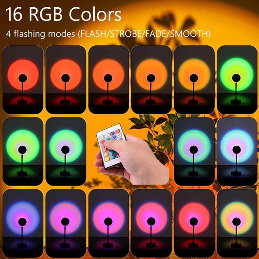 Sunset Lamp Projector Rainbow Projection Lamp Romantic Led Sunset Projection Light for Party Photo Vlog Background Bedroom (16 Colors)