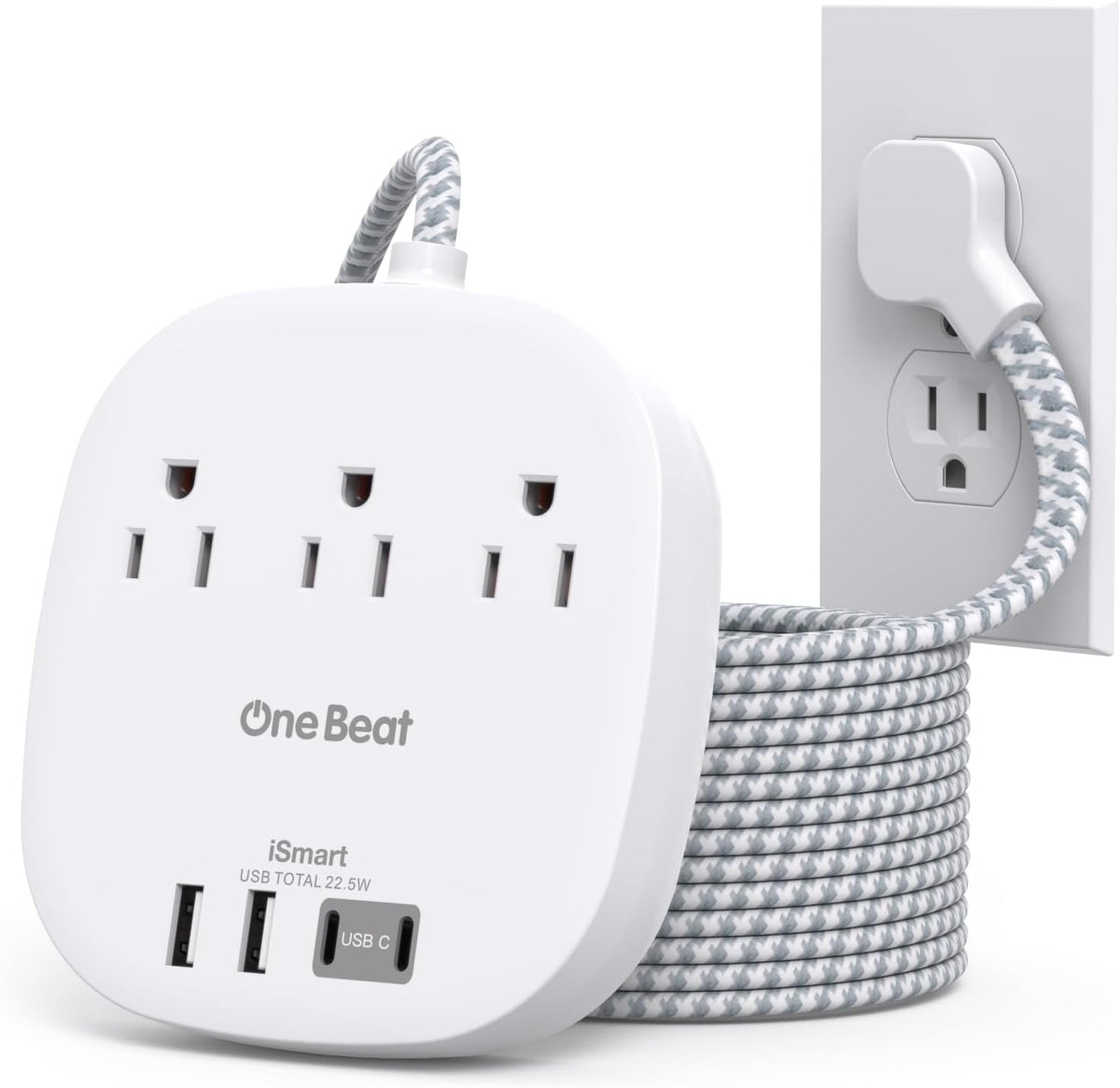 Travel Essentials, 22.5W/4.5A Flat Plug Power Strip, 6 Ft Extension Cord