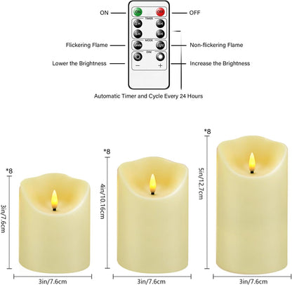 Nimiko Flameless Candles with Remote, Battery Operated Flickering Flameless Candles, LED Candles with Timer 2/4/6/8H, with Realistic LED Candles Set of 9 (D3 x H 3" 4" 5" 6" 7") (Ivory)