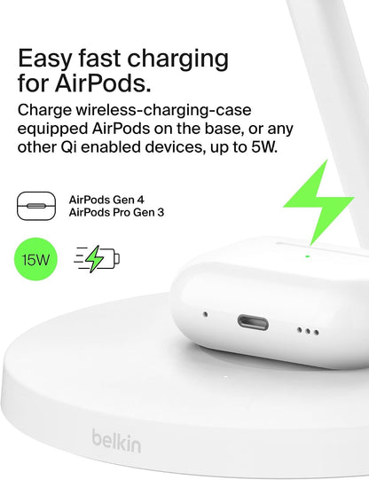 Belkin Qi2 15W Wireless Charging Station, 3 in 1 iPhone Charger