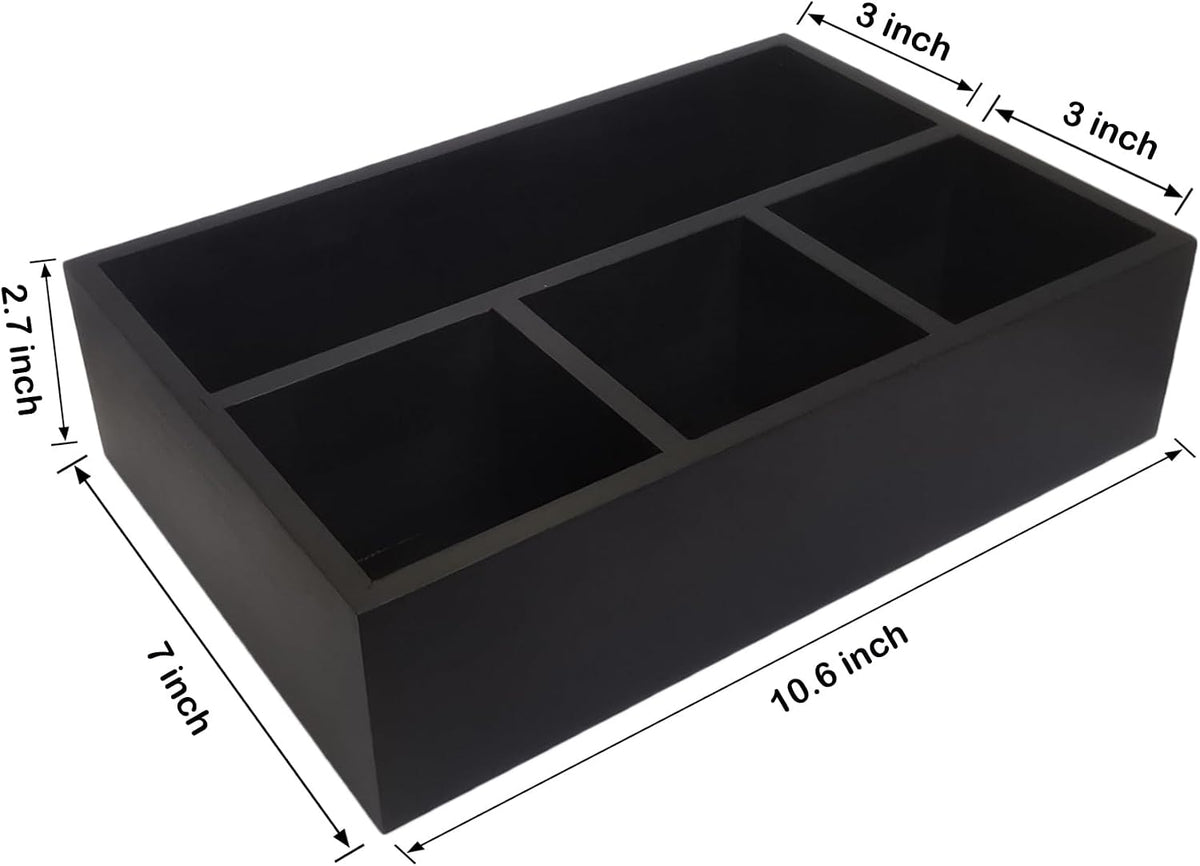 Tea Bag Box Black 6 Compartments Tea Organizer Storage Wood Drawer Station