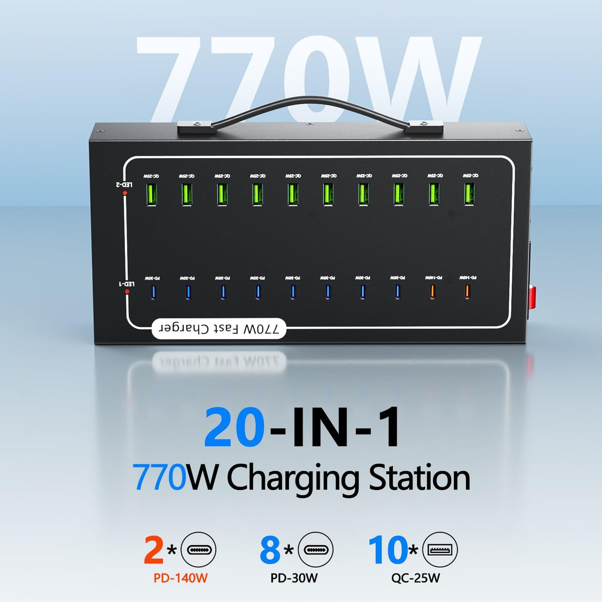 300W Charging Station with 24 Ports,USB Fast Charger for Multiple Devices,Multi Charger Station Organizer Compatible with Smart Power Delivery,Phone,Tablet,Charging Station for Home,Office,School