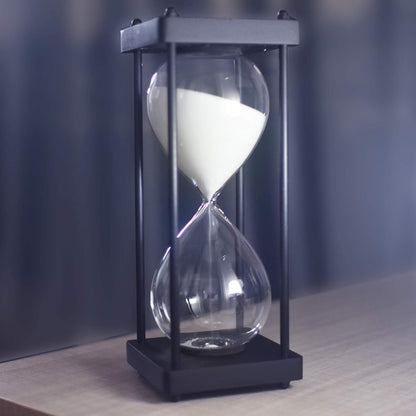 Hourglass Timer 60 Minute, Black Wooden Frame Decorative Sand Timer (Black Sand, Large Size)