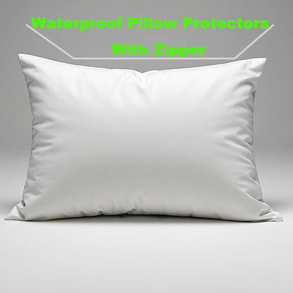 Waterproof Pillow Protectors Queen 20x28 Inches 4 Pack with Zipper Dust Proof Moisture Proof Sweat Proof Pillow Case Cover Protector Soft Cozy White