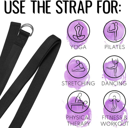 TECEUM 2 IN 1 Yoga & Mat Strap for Stretching – Cotton – 6/8/10 ft
