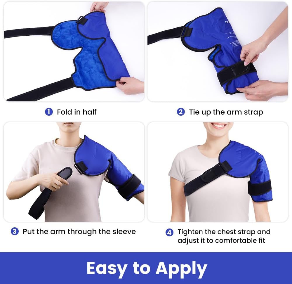 NEWGO Shoulder Ice Pack Rotator Cuff - Reusable Cold Therapy Wrap Shoulder Brace for Pain Relief, Gel Ice Pack for Injuries & Surgery Recovery with Adjustable Strap - Purple