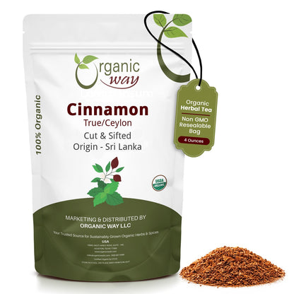 Organic Way True Ceylon Cinnamon Cut & Sifted - Origin Sri Lanka (4 Ounce)