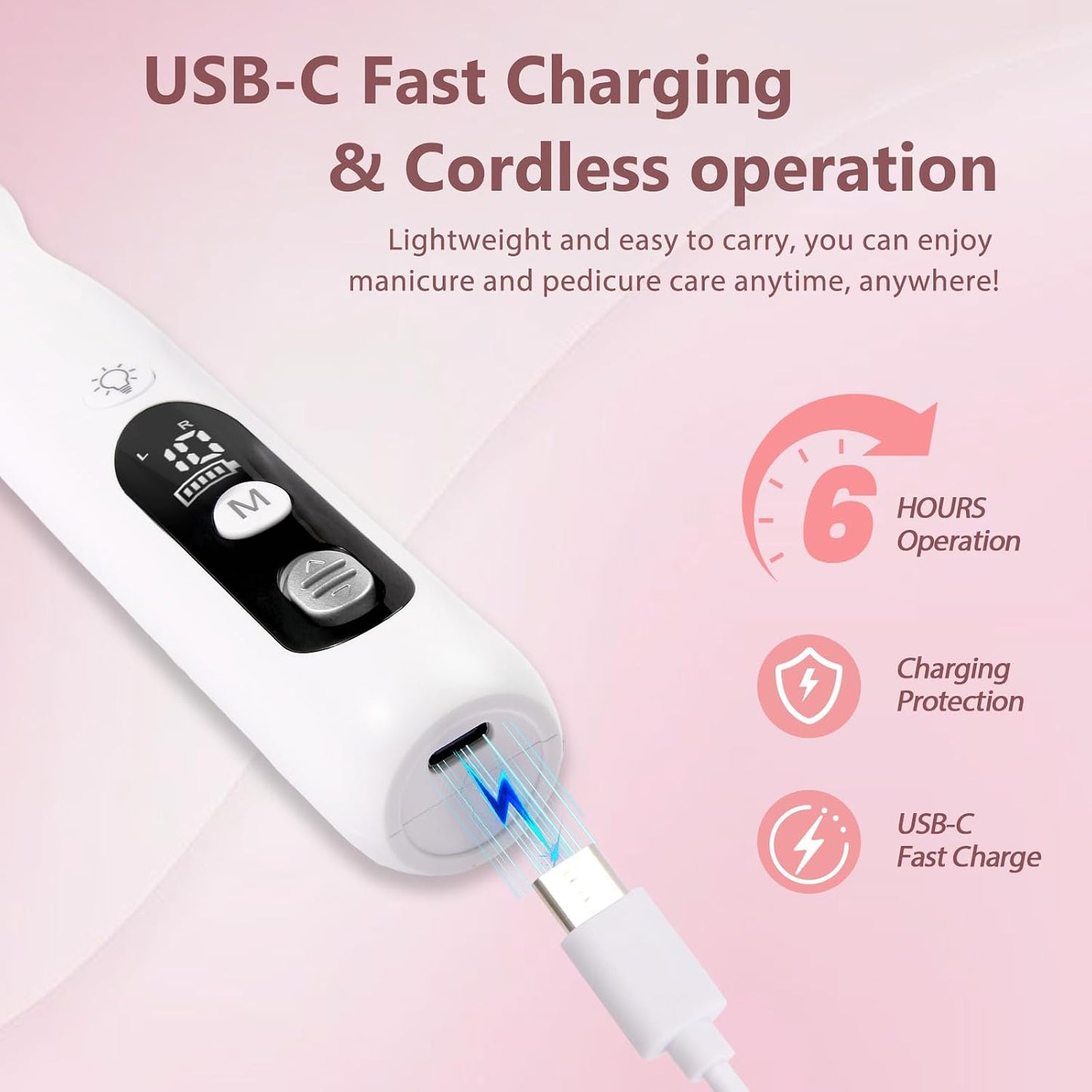 ZABOUL Electric Nail Drill, Professional Nail Filer Buffer Rechargeable Manicure Pedicure Kits for Acrylic Nails Gel Polishing Removing Manicure Salon Home