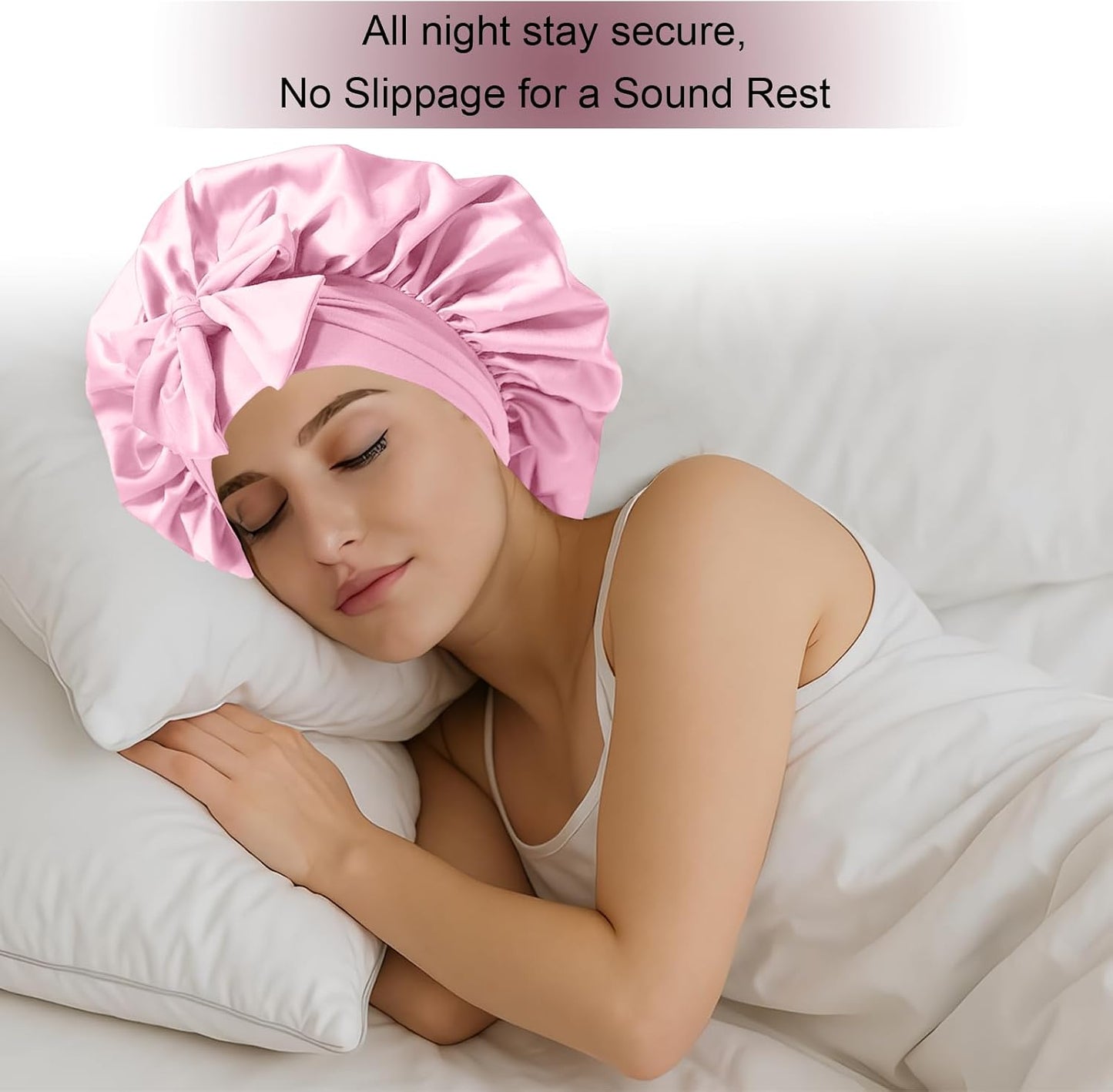 Silk Bonnet for Women, Satin Bonnet for Sleeping, Large Sleep Cap with Elastic Tie Band for Curly Hair