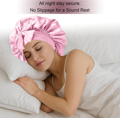 Silk Bonnet for Women, Satin Bonnet for Sleeping, Large Sleep Cap with Elastic Tie Band for Curly Hair