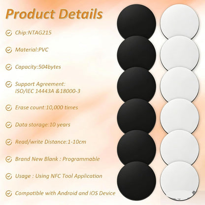 25mm Round NFC Tags NTAG215 NFC Coin Tags with Adhesive Back