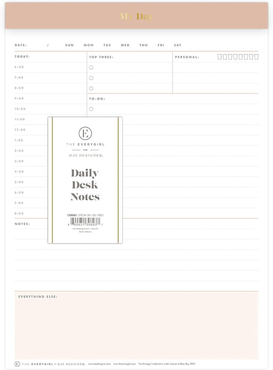 Blue Sky Desk Notes, 7" x 9", Undated Daily Notepad, Perforated Pages, Tear-Off Trim Tape, Task Planner for Office, Home and School (Gray, 7" x 9")