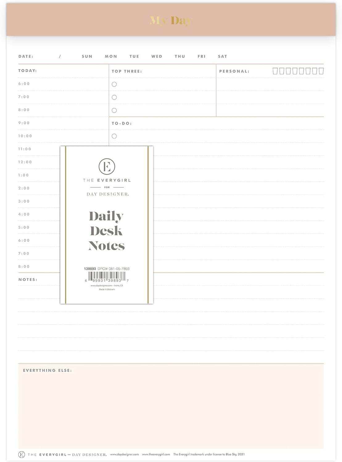 Blue Sky Desk Notes, Undated Daily Notepad, 7"x9", Gray