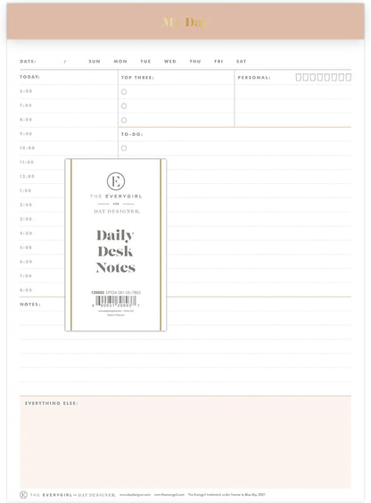 Blue Sky Desk Notes, Undated Daily Notepad, 7"x9", Gray