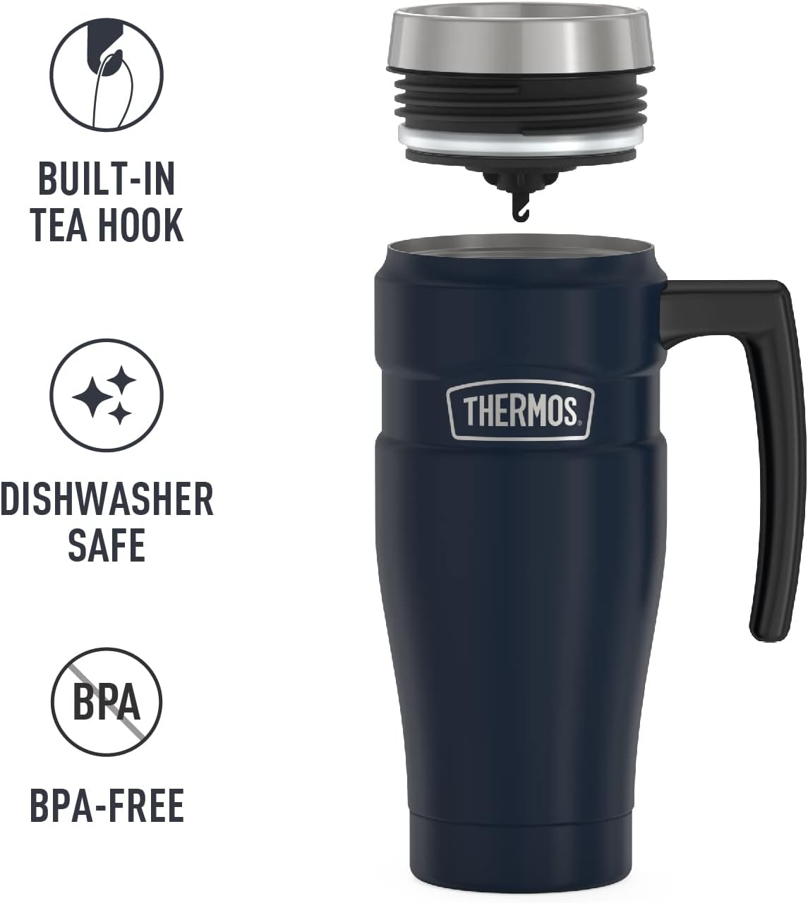 THERMOS Stainless King Vacuum-Insulated Travel Tumbler, 16 Ounce, Matte Steel
