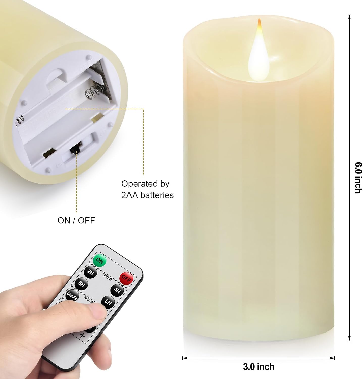 2PACK Outdoor Plastic flameless Candles with Remote Control and Timer, LED Flickering Battery Operated Electric Pillar Candles (D3 xH5.5) for Camping, Weddings, Home Decoration