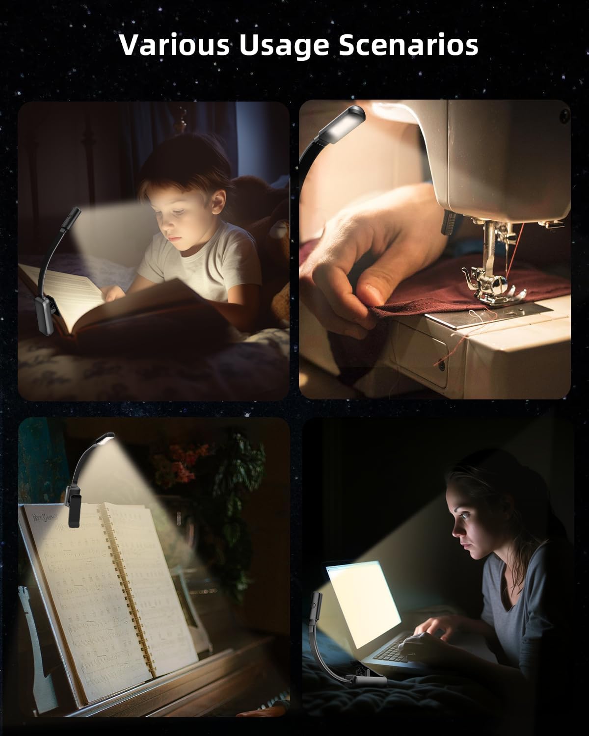 Book Light,Reading Lights for Books in Bed,AAA Battery Clip-On Led Reading Light with 3 Colors & Stepless Dimming,Portable and Ultra-Lightweight with Long Runtime(DarkBlack)