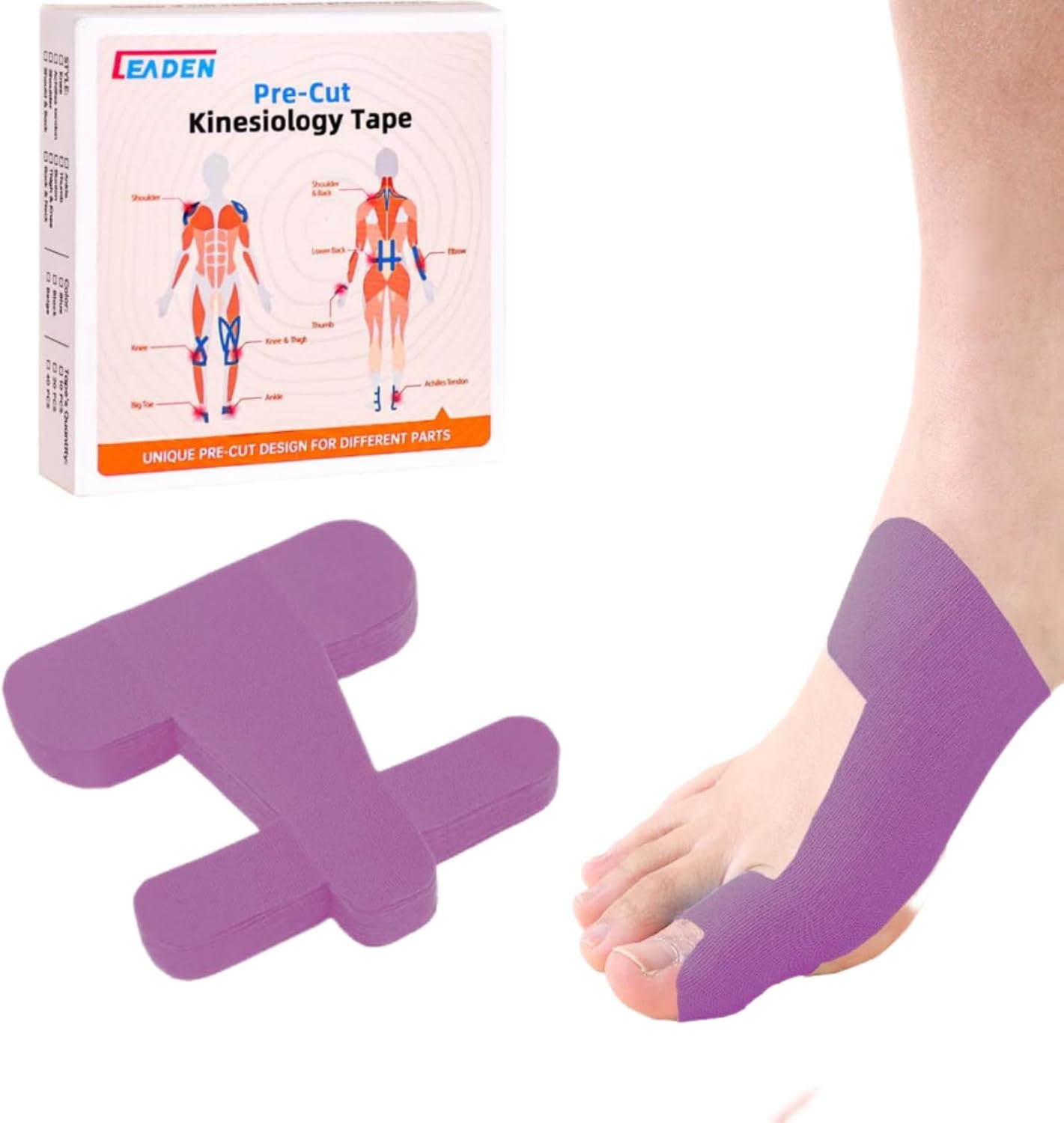 Precut Kinesiology Tape for Bunion, 40 Pcs, Bunion Corrector, Big Toe Support and Pain Relief, Breathable Hypoallergenic Latex-Free Tape (Black)
