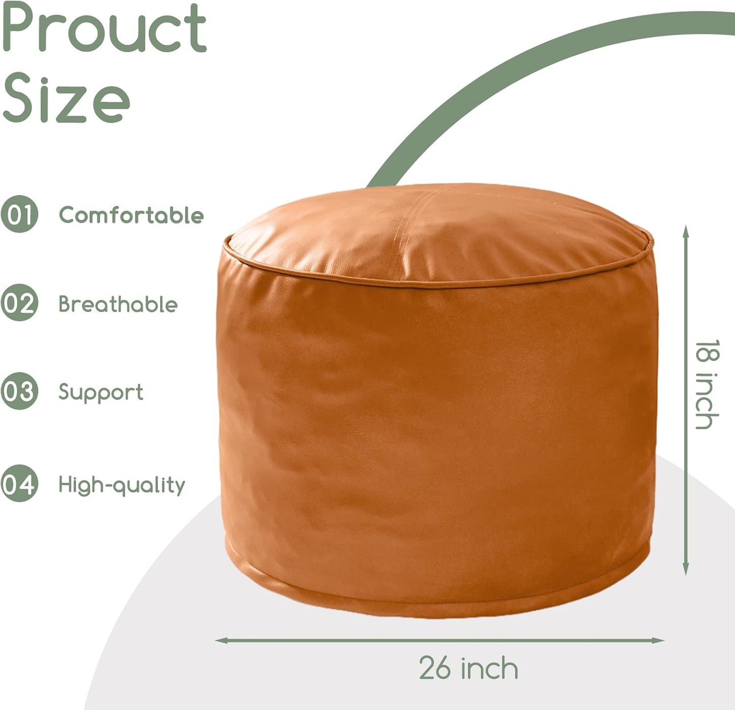 HIGOGOGO Round Stuffed Pouf Ottoman, Pu Leather Poufs with Foam Chunk Filling, Furry and Fluffy Pouf Foot Stool Storage Ottoman, 20 X 15 Floor Poufs Foot Rest for Living Room,Dark Brown