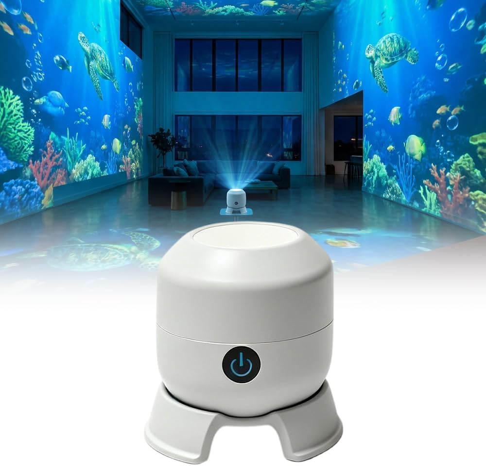 Dynamic Rotating LED Projector Light, 360° Rotating Ocean Wave Night Projection Night Light, Multi-Angle Projection Base, for Meditation, Bedroom, Home Theater