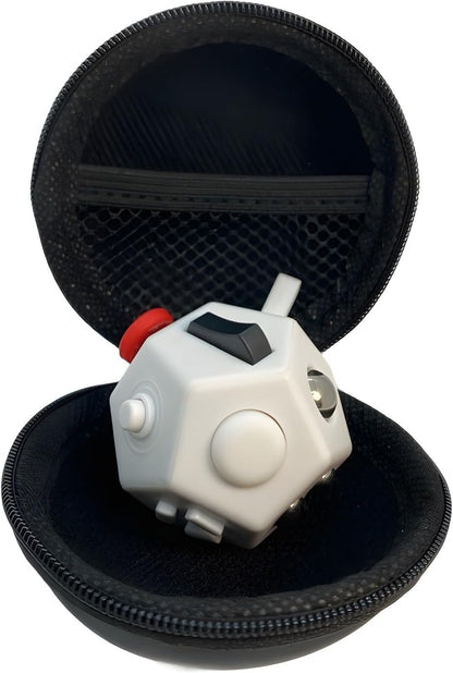 Small Fidget Toys Cube, Small Fidget Toy - 12 Sides Decompression Cube Anti Anxiety and Relief Stress Improve Focus Creative Unique Fidget Toy for Kids and Adults, with Carry Case(Black E1)