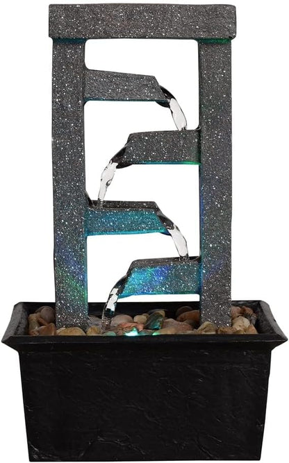 GOSSI Indoor Water Fountain Stump Rain Drop Meditation Desk Fountain Artistic Relaxation Waterfall for Home and Office Decor (22013)