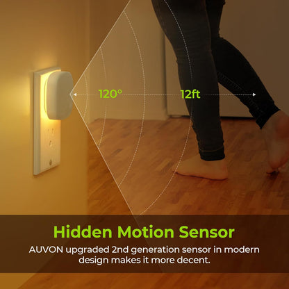 AUVON 4 X Plug-in LED Backlit Night Light with Motion & Dusk to Dawn Sensor | 2200K Soft Warm White Nightlight with 1-50lm Dimmable Brightness for Adults & Kids' Bedroom, Bathroom, Hallway