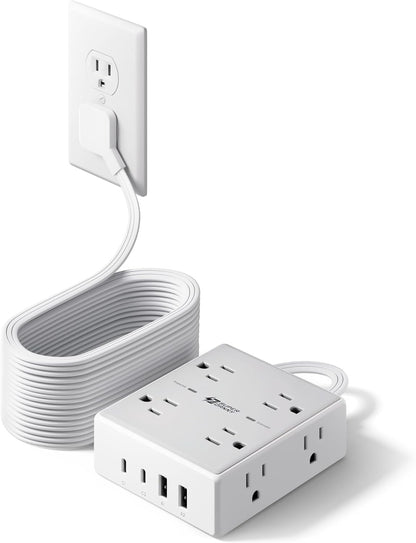 SUPERDANNY Extension Cord,Flat Plug Surge Protector Power Strip,10Ft