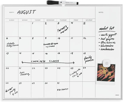 U Brands Magnetic Dry Erase Calendar White Board, 16" x 20", Silver Aluminum Frame, Includes Magnet and Marker