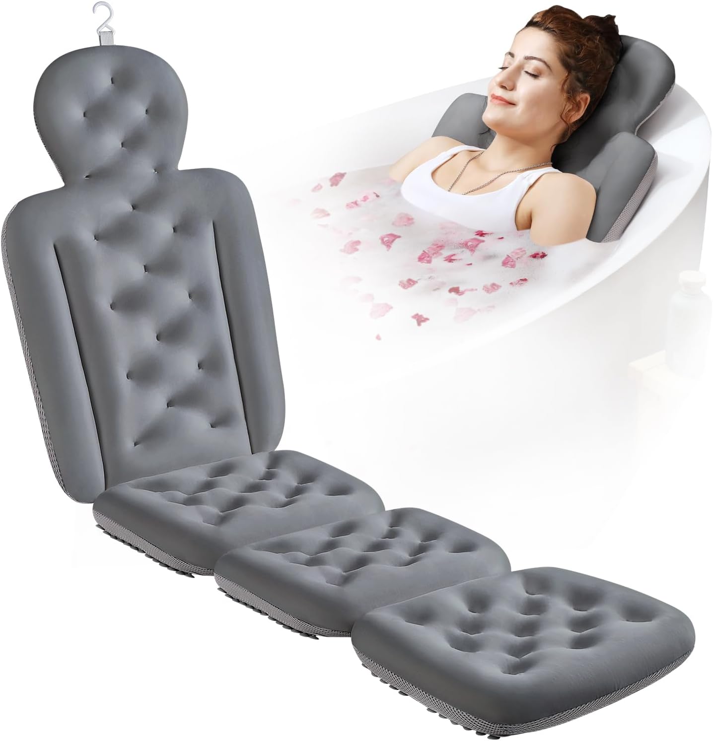 Full Body Bath Pillow for Bathtub, Thick Bathtub Cushion, Luxury Tub Pillow for Bath for Headrest Neck and Back Support White 51" x 16"