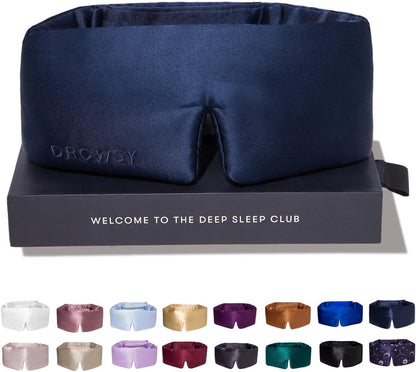 DROWSY Silk Sleep Mask - Face-Hugging, Padded Cocoon for Luxury Sleep in Total Darkness - 100% Pure Mulberry Silk (Black Jade)