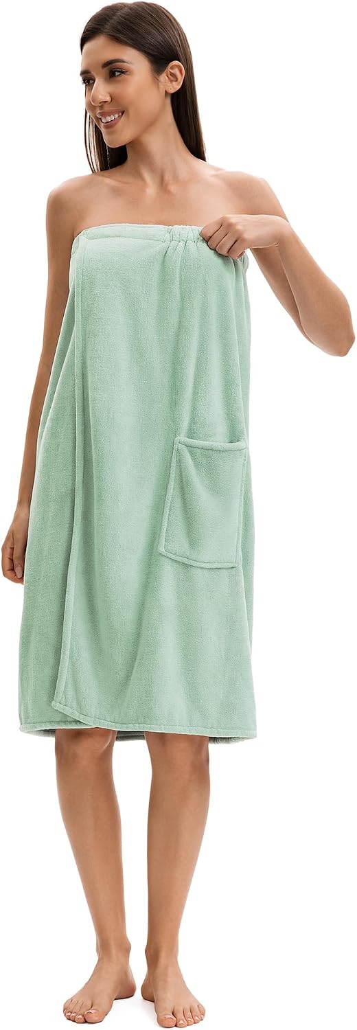 Towel Wrap For Women After Shower，Plush Bath Robe Female，Sauna Spa Wrap Around Towels With Pockets