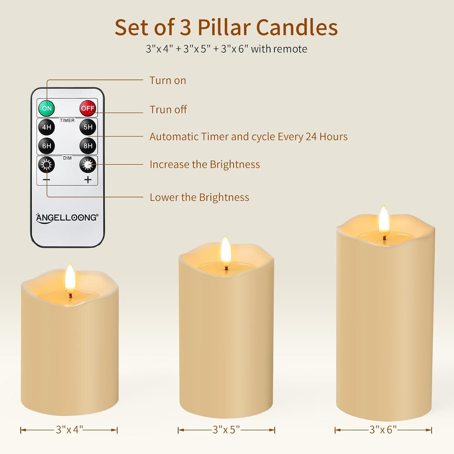 ANGELLOONG Flickering Flameless Candles, Realistic Battery Operated Candles with Remote and Timer, Set of 3 LED Candles for Fall Room Home Wedding Decor Centerpieces Table Party Christmas Decorations