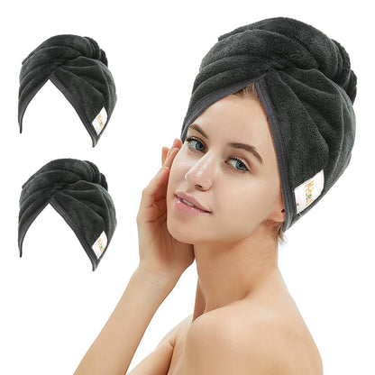 M-bestl 2 Pack Microfiber Hair Towel Wrap,Hair Drying Towel with Button,Quick Dry Hair Towel Turban for Women,Absorbent Anti-frizz Head Towel for Long Thick Curly Hair(Pink&Beige)