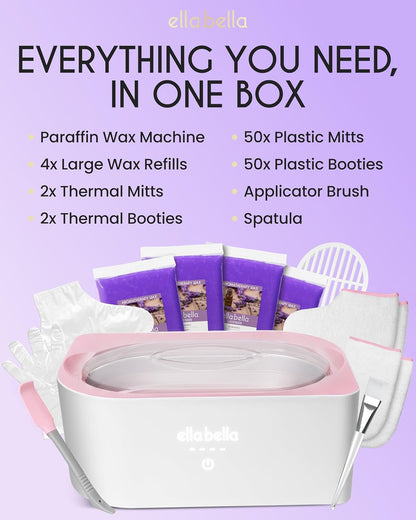 ELLA BELLA® Paraffin Wax Machine for Hand and Feet • Parafin Wax Warmer • Everything in One Kit – Paraffin Wax Refills, Mitts & Booties • Soothing Relief with Parrafin Wax • At Home Spa Experience