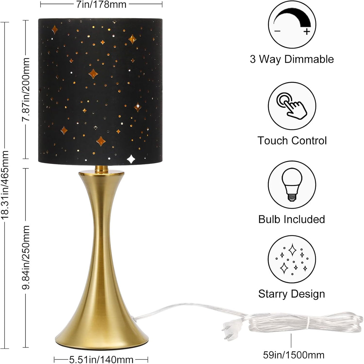 3 Way Touch Control Table Lamp, Dimmable Bedside Desk Lamp with Metal Base Modern Nightstand Lamp Stylish Grey Shade Simple Side Table Lamp for Bedroom, Living Room, Office or Den LED Bulb Included