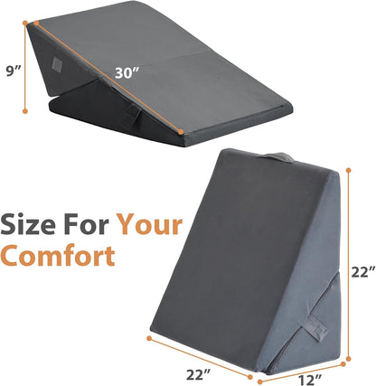 BIEEZZK Wedge Pillow Set for After Surgery, Wedge Pillow for Acid Reflux, Bed Wedge Pillow with Adjustable 9&12inch for Headboard,Sleeping, Orthopedic Memory Foam for Neck&Back Support, White/Grey