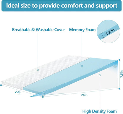 Nordjager Wedge Pillow for Sleeping & Resting, 24"x24"x10" Memory Foam Cushion with Grey and White Patterned Polyester Cover, Ideal for Bedroom & Living Room – Comfortable Support for Adults