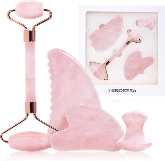 Jade Roller & Gua Sha Set for Face – 4PCS Natural Facial Massage Tools