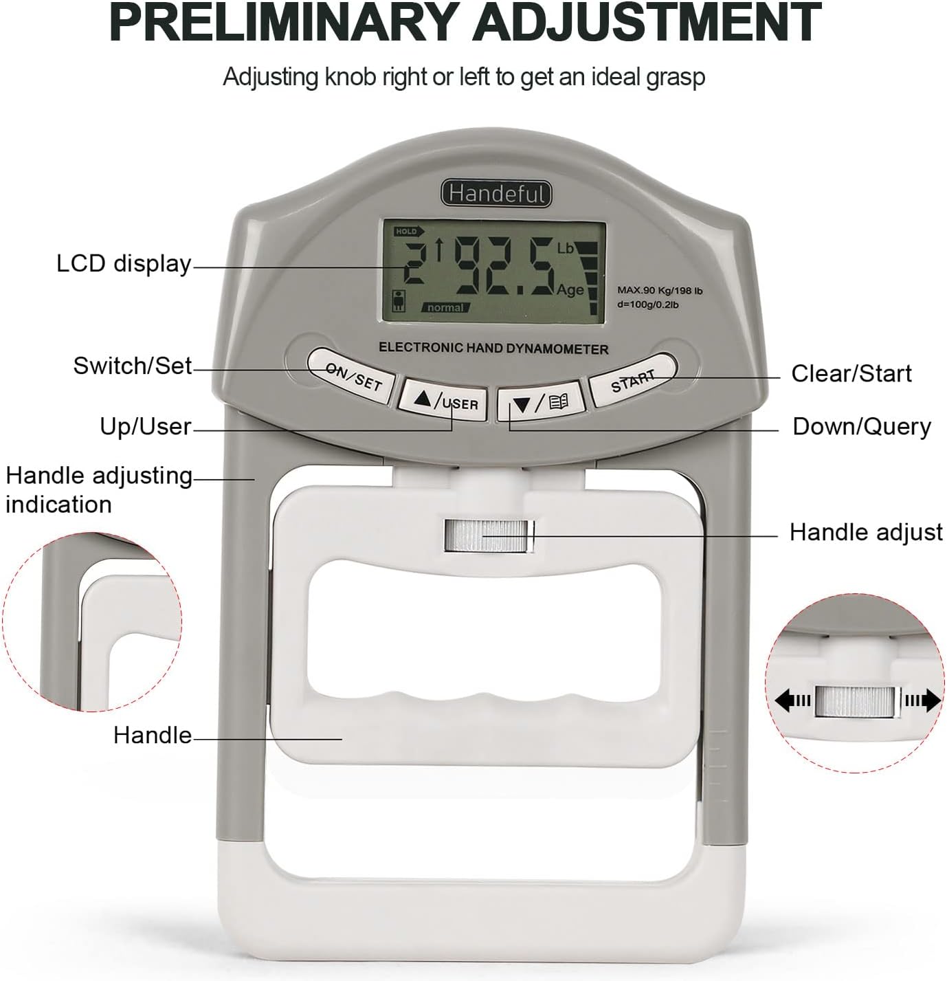 Handeful Grip Strength Tester, Hand Grip Dynamometer, Electronic Handgrip Testing for Sports Home School Use