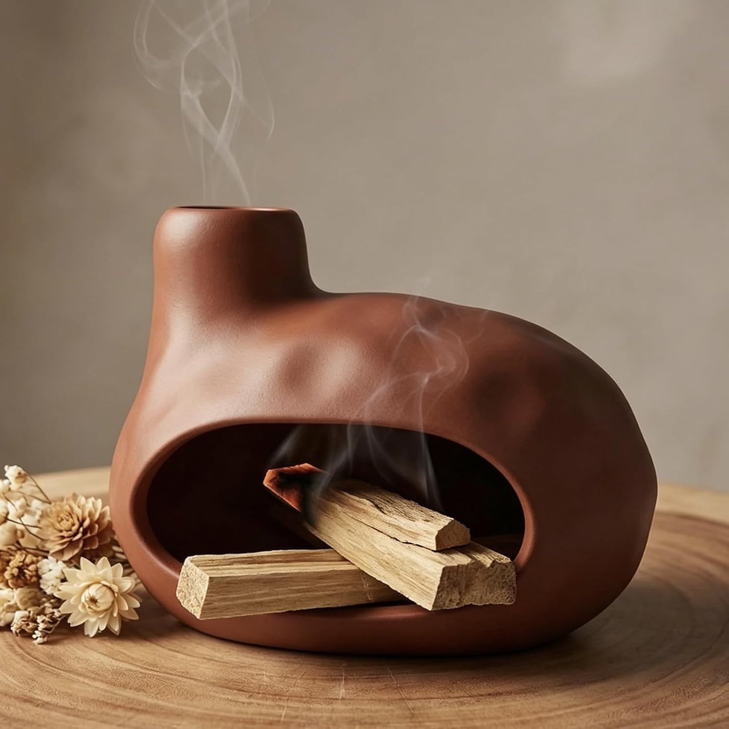 CEREMONY Palo Santo Holder -Mini Ceramic Incense Holder for Palo Santo Sticks - Palo Santo Holder for Gift-White Sage Holder for Meditation Decor (Brown-Fireplace)