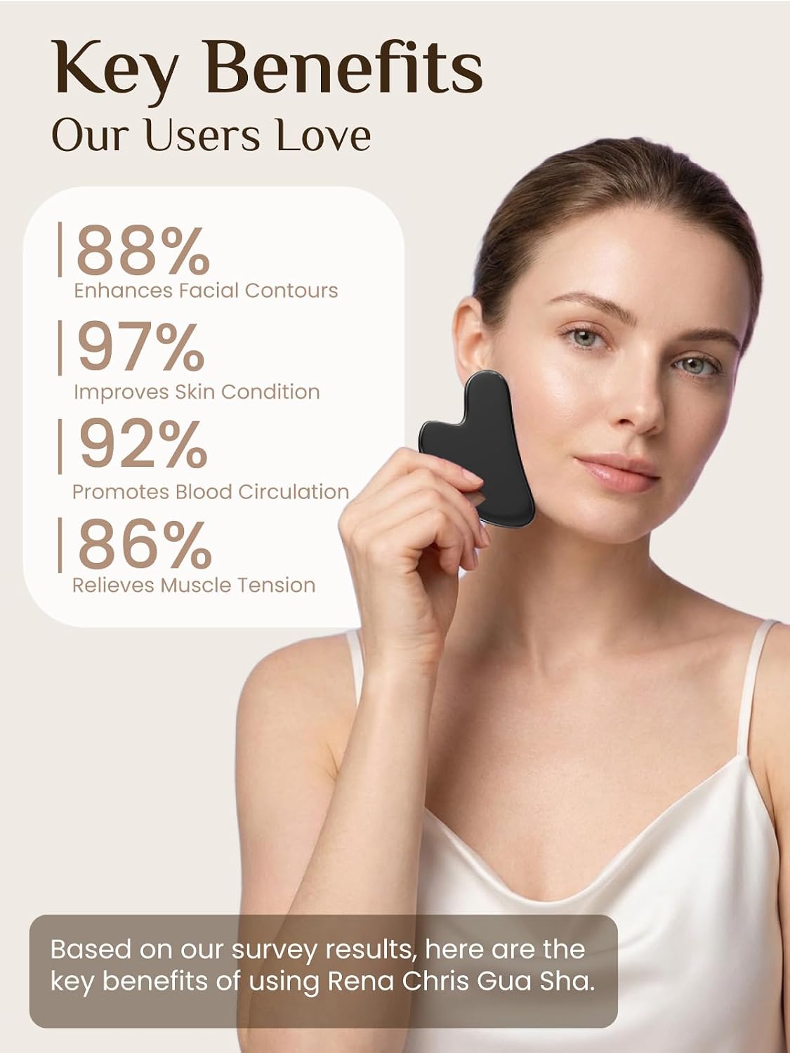 Rena Chris Gua Sha Facial Tools, Stainless Steel Guasha Tool for Acupuncture, Manual Massage Tool for Jawline Sculpting and Puffiness Reducing, Gua Sha Facial Massage Tool, Skin-Care Gift (Silver)