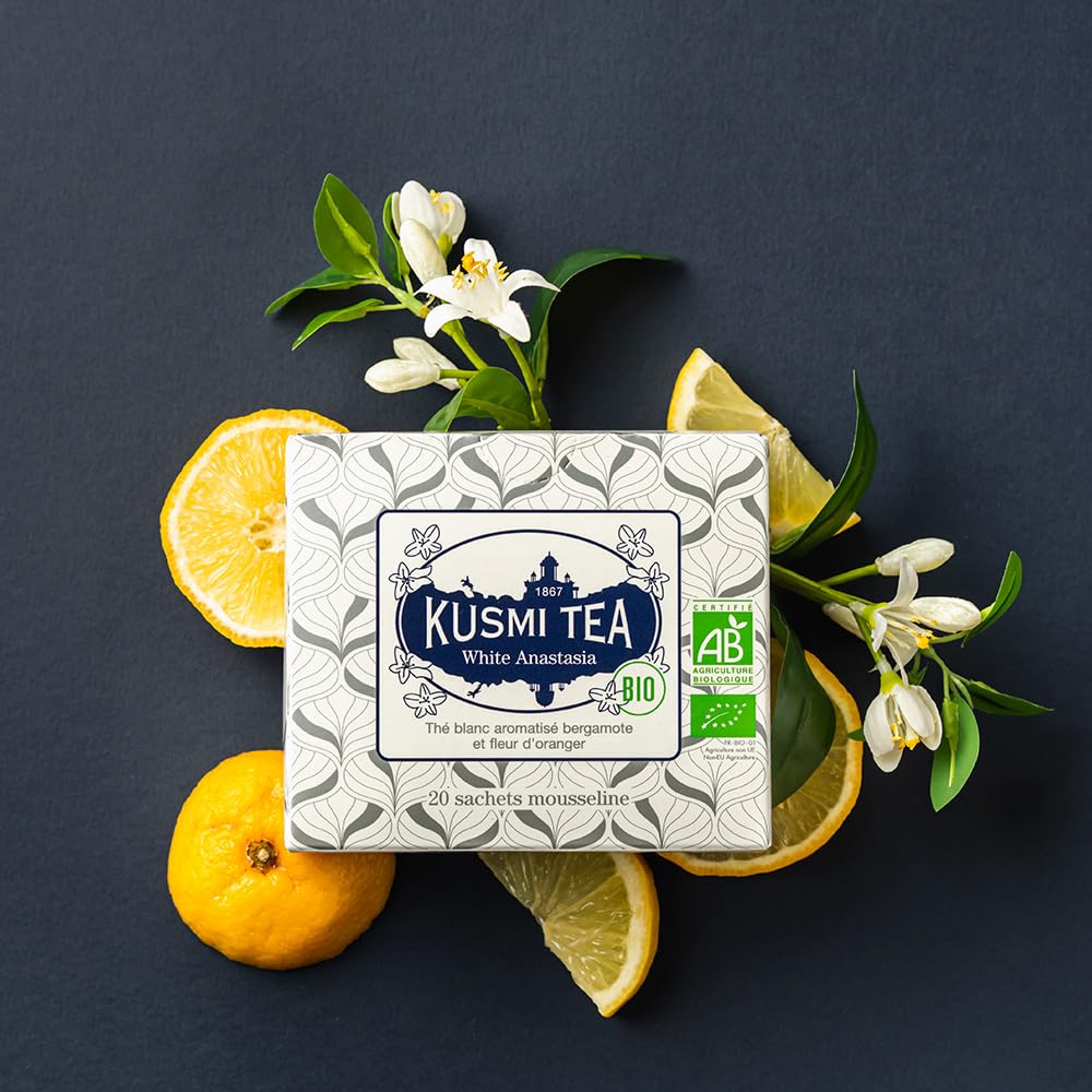 Kusmi Tea - White Anastasia - Organic Blend of White Tea with Bergamot - Enjoy Hot or Iced - Smooth, Flavourful Tea - 20 Tea Bags