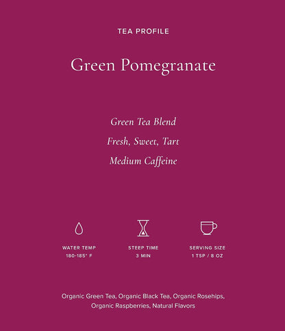 Art of Tea Organic Green Pomegranate 2.5oz Loose Leaf Tea Tin, Premium Fruity Green Tea Blend with Raspberry & Rosehips, Artisan Green Tea Loose Leaf for Hot or Iced Tea