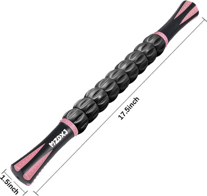 Muscle Roller Massage Roller Stick- Deep Tissue Fascia Blaster for Myofascial Pain Relief, Lymphatic Drainage & Body Sculpting, Handheld Physical Therapy & Recovery Tool (Pink black-18 inch)