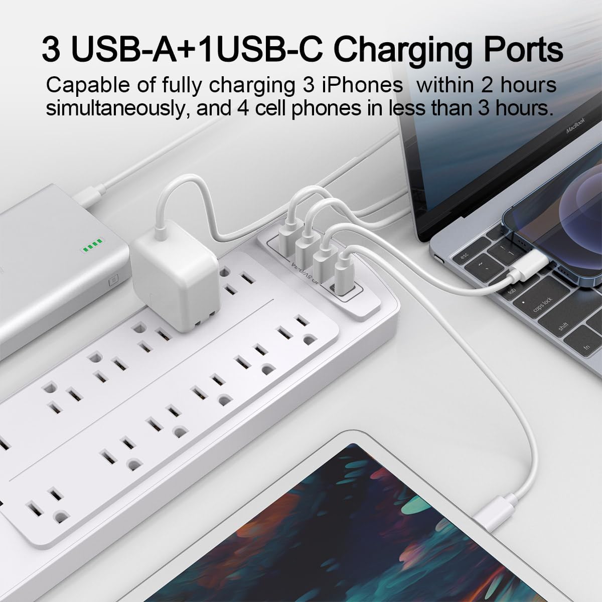 ALESTOR 6 Ft Surge Protector Power Strip with 12 Outlets and 4 USB Ports