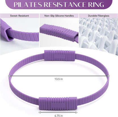 Pilates Kit, 13.5" Pilates Ring with Mini Ball & Resistance Bands