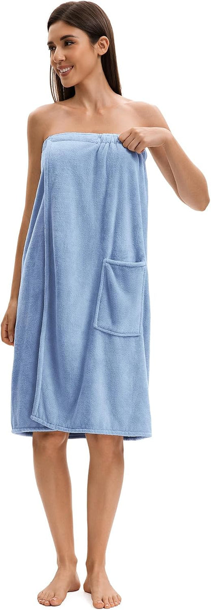 Towel Wrap For Women After Shower，Plush Bath Robe Female，Sauna Spa Wrap Around Towels With Pockets