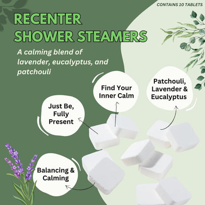 Recenter Shower Steamers Aromatherapy for Relaxing - USA Made Mothers Day Gift for Her - Lavender & Eucalyptus Shower Bomb Tablets – Soothing Natural Essential Oils (10 Pack)