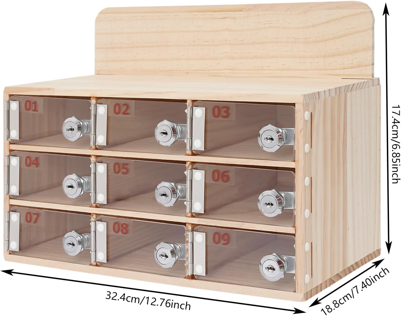 20-Slot Cell Phone Locker Box, Wood/Acrylic, Wall/Desk with Locks and Keys